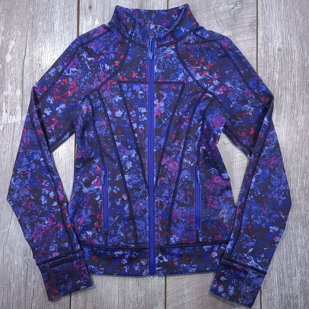 Ivivva Perfect Your Practice Jacket Girls 12 Purple Floral Full Zip Thumbholes